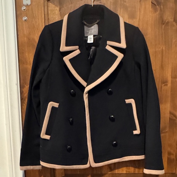 J. Crew Jackets & Blazers - J. Crew Black Pea Coat with Tan Trim